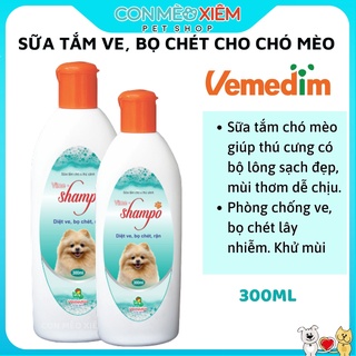 Sữa tắm chó mèo ve rận bọ chét Vemedim 300ml nắp cam, chăm sóc dưỡng lông thú cưng Con Mèo Xiêm