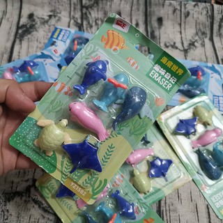HCM - Bộ 6 cục gôm 3D động vật biển cá rùa hải cẩu