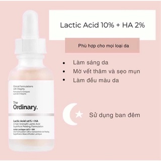 Serum The Ordinary Lactic Acid 10% + HA 30ml Giúp Sáng Da Giảm Thâm