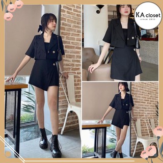 🆕 Set vest crotop KA Closet chất umi mềm dầy mịn, áo vest, quần giả váy