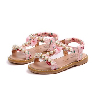 Giày sandal chống trượt họa tiết xinh xắn đính ngọc trai giả cho bé gái 1-6