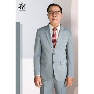 Bộ vest nam 2 nút màu xám ghi sáng chất liệu vải kaki tặng kèm cà vạt kẹp