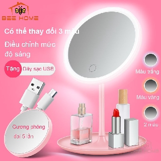 ( HÀNG MỚI VỀ ) Gương Led Trang Điểm Để Bàn, Gương Đèn Led Dáng Tròn có Cảm Ứng Tắt/Mở_Beehome
