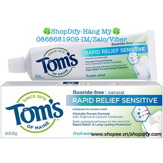 Kem Đánh Răng TỰ NHIÊN của Mỹ GIẢM Ê BUỐT NHANH 60s KHÔNG FLOUR Tom's of Maine Rapid Relief Sensitive Natural Toothpaste