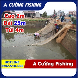 Lưới quét cá ,vét cá ao hồ dài 25m cao 2m - Sợi Cước 3ly Túi 4m