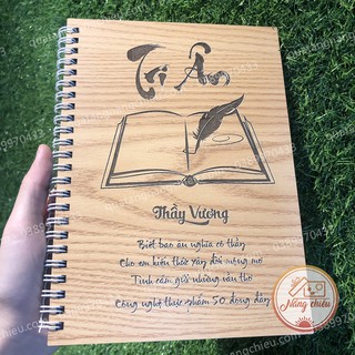 Sổ bìa gỗ cứng làm quà tặng tri ân thầy cô - Khắc chữ và thiết kế theo yêu cầu - Sổ tay 100 trang dày dặn