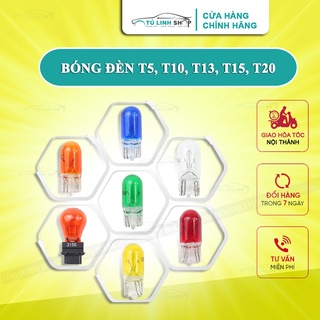 Bóng đèn T5, T10, T13, T15, T20 lắp cho bảng điều khiển ô tô, xe máy 12v. 24v nhiều màu