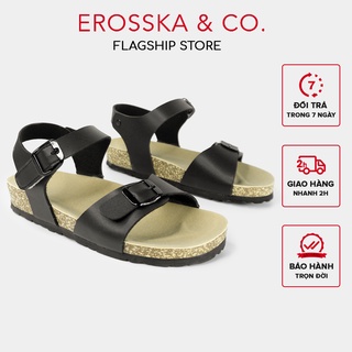 Erosska - Giày sandal đế trấu quai dán phối khoá màu trắng - DT003