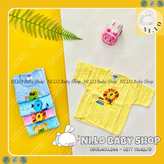 Áo sơ sinh màu ngắn tay nút lệch TISUBI cho bé từ sơ sinh đến 9kg {Ảnh thật}