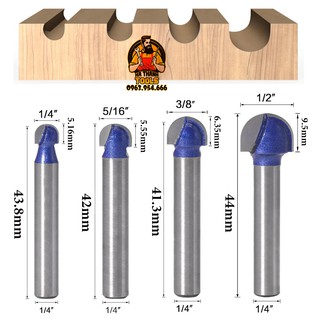 Mũi Phay Gỗ Alu - Mũi Soi Đào Cốt 6.35mm Loại Tốt Phủ Sơn Tĩnh Điện