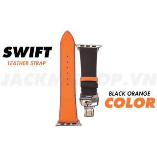 [BẢO HÀNH 1 NĂM] Dây Da BÊ SWIFT may tay thủ công màu Đen/Cam khóa Bướm cho Apple Watch series 1/2/3/4/5/6/7