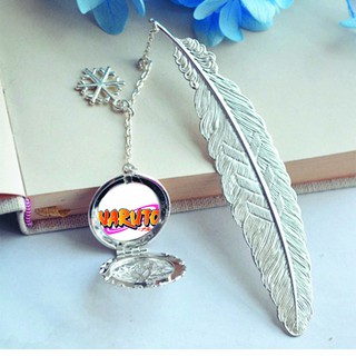 ( không kèm hộp ) Bookmark lông vũ gắn điệp in hình Naruto Đại Chiến Làng Lá kim loại mỏng