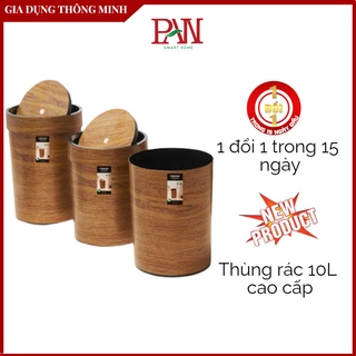 Thùng rác nhựa để phòng, sọt rác vân gỗ 8L có nắp cao cấp - Pan Smart Home