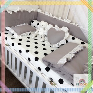 Quây cũi Cotton Hàn Quốc màu trơn cho bé và ga chun bọc đệm viền bèo MESOCKEM QT04
