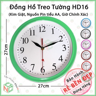 [KhoNCC] Đồng Hồ Treo Tường HD16 Kim Giật - Khung Viền Tròn Nền Trắng - NQL-HD16Xl (Nhiều màu)
