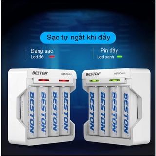 Bộ sạc DC401L tự ngắt khi đầy, 4 Pin sạc AA 1.2V Ni-MH 3000mAh Beston chuyên lắp mic không dây ,máy đo huyết áp...