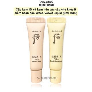 Cặp kem lót và kem nền cao cấp che khuyết điểm hoàn hảo giữ tone suốt 12h và dưỡng làn sáng khỏe Whoo Velvet (6ml +6ml)