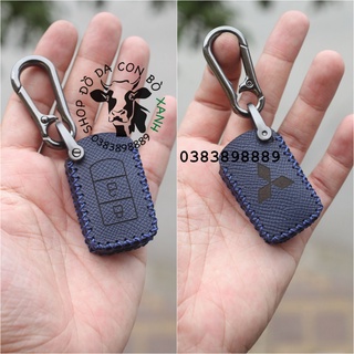 [Xanh navy] Bao Da Chìa Khoá Mitsubishi Xpander, Triton, Attrage, Mirage, Lancer (chìa cơ) handmade Da Thật 002
