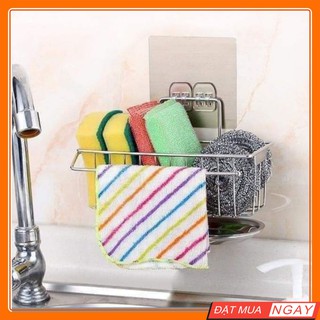 Giá Để Giẻ Rửa Bát Kèm Khay Hứng Nước Inox - Kệ Để Giẻ Rửa Bát Không Cần Khoan Tường, Dán Cường Lực