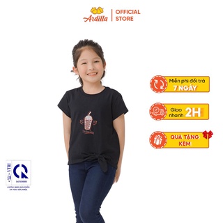 Áo Thun Bé Gái Cộc Tay ARDILLA In Hình Cầu Vồng Đáng Yêu, Vạt Áo Buộc Nơ Xinh Xắn Cho Bé 6-15 tuổi T90GSS20