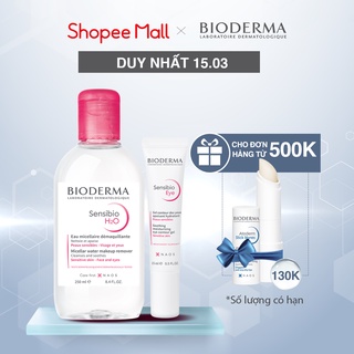 Bộ đôi nước tẩy trang làm sạch micellar cho da nhạy cảm Bioderma Sensibio H2O 250ml và kem dưỡng giảm bọng mắt 15ml