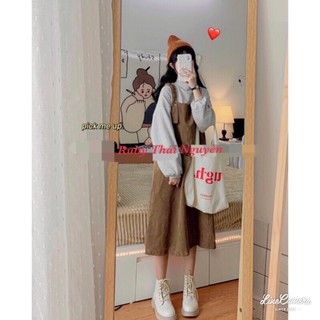 [Rẻ Vô Địch Váy Yếm Nhung Dài 2 Màu( Có video , Ảnh Thật)