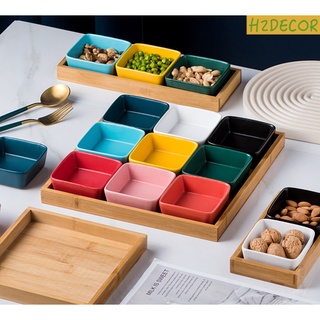 Set bát chấm vuông đựng gia vị , nước sốt, bánh kẹo khay tre,phong cách Bắc Âu -H2decor