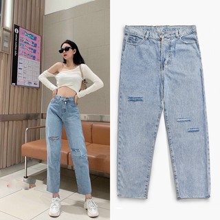 Quần jean nữ rách YOUTH ống rộng dáng suông chất bò xịn phong cách Hàn Quốc - QB2