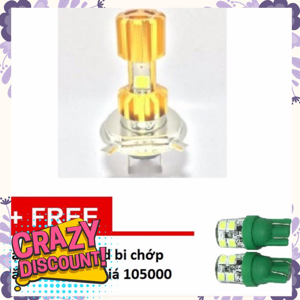 Đèn Fa led Thanh Khang 3 tim H4 space ship ánh sáng trắng cho xemáy + tặng xi nhan led bi chớp gắn xe máy (xanh lá)