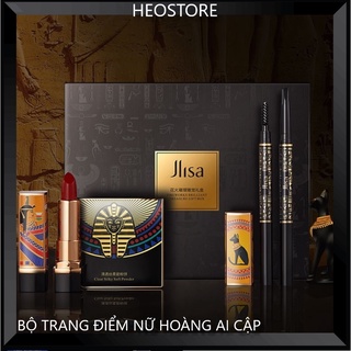 Quà tặng bạn gái  Nữ Hoàng Ai Cập Cao Cấp Gồm 1 Phấn Phủ Dạng Nén + 2 Thỏi Son Môi + 2 Chì Kẻ Mày