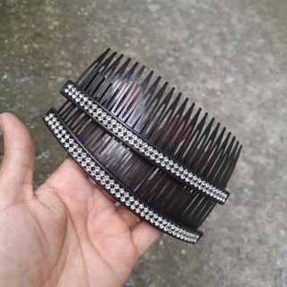 Lược cài nhựa đính hạt 2 hàng màu đen