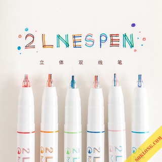 Bút 2 ngòi 2 Lines Pen nét 0.5mm, bút gel ghi chú, trang trí sổ nhiều màu