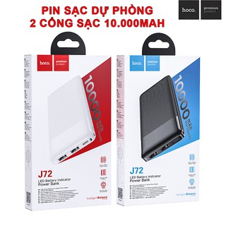 Pin Sạc Dự Phòng 2 Cổng Sạc Nhanh 2A Hoco J72 dung lượng 10000mAh Chính Hãng