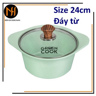 [Dùng được mọi loại bếp] Nồi đúc đáy từ chống dính men đá Greencook GCS05-24 size 24cm