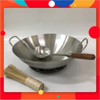 Chảo thép 2 quai size 36 cm ( chuyền dùng nhà hàng ) tặng 1 chổi chùi chảo
