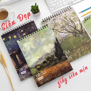 [CỰC ĐẸP GIÁ RẺ] Sổ vẽ lò xo A4 phong cách Tranh sơn dầu Van Gogh - cổ trang- thiên nhiên - anime 50 trang 21x28,5cm