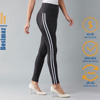 Quần Legging Nữ Bosimaz MS233 dài túi sau màu xám sọc trắng cao cấp, thun co giãn 4 chiều, vải đẹp dày, thoáng mát.