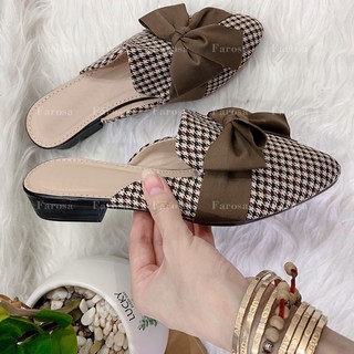 Giày sục nữ da kẻ phối nơ lụa cực êm lên chân siêu hót