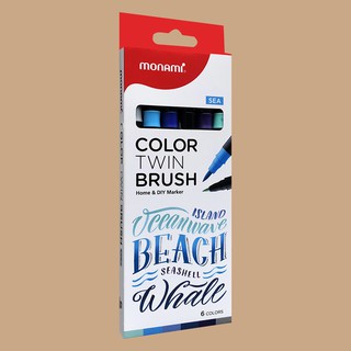 Bút Màu 2 đầu Monami Color Twin Brush Hộp 6 Màu - Màu SEA (Thái Lan)
