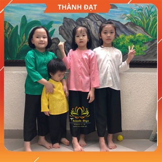 Bộ Áo Bà Ba Bé Gái Kèm Quần, Vải Lụa Gấm Mềm Mịn Hàng Chuẩn Loại 1, đồ lam đi chùa cho bé siêu dễ thương, đáng yêu_BBBG