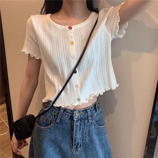 áo len tăm croptop hàng khuy (cúc) sắc màu