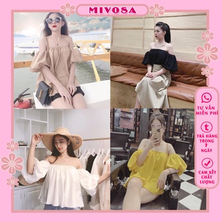 Áo trễ vai tay bồng áo kiểu nữ tay phồng mix quần ống rộng MIVOSA AN001