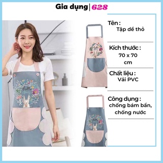 Tạp Dề Nấu Ăn Chống Thấm Nước Vintage Hàn Quốc Vải Họa Tiết Thỏ Xinh