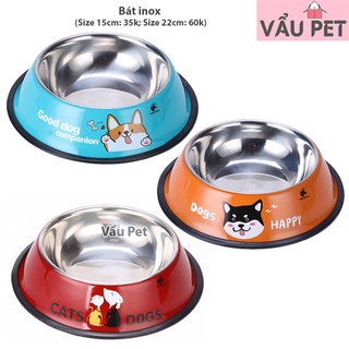 Bát ăn inox - Bát ăn cho chó mèo thú cưng (in màu ngẫu nhiên)