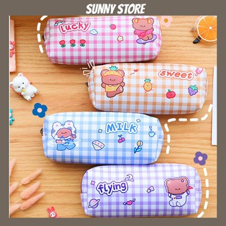 Hộp bút caro chống nước phong cách dễ thương thích hợp cho học sinh, sinh viên SUNNYSTORE
