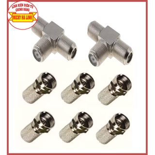 BỘ JACK NỐI 3 VÀ  F5, DÙNG ĐỂ NỐI DÂY CÁP ĐỒNG TRỤC 1 THÀNH 3 (Bộ gồm Jack nối + 3 F5)