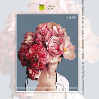 Tranh tô màu cô gái hoa mẫu đơn hồng T529