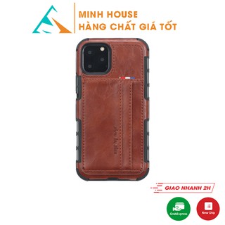 Ốp da Iphone 11, 11 Pro, 11 Pro Max kiêm 2 khe đựng thẻ, card + Tặng ngay miếng dán cường lực 4D