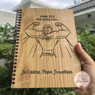 Sổ ghi chép của cha - Món quà tặng cha, tặng bố khắc kèm lời chúc ý nghĩa - Sổ tay khắc hình siêu nhân