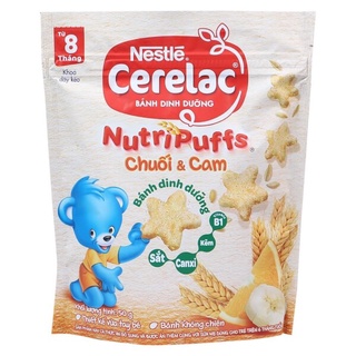 Bánh ăn dặm dinh dưỡng Nestle Cerelac Nutripuffs Vị Chuối và Cam